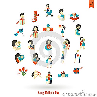 Happy Mothers Day Icons Vector Illustration