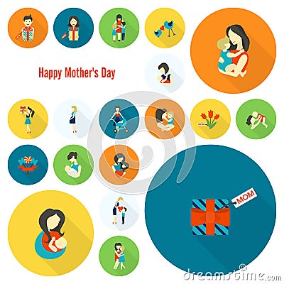 Happy Mothers Day Icons Vector Illustration