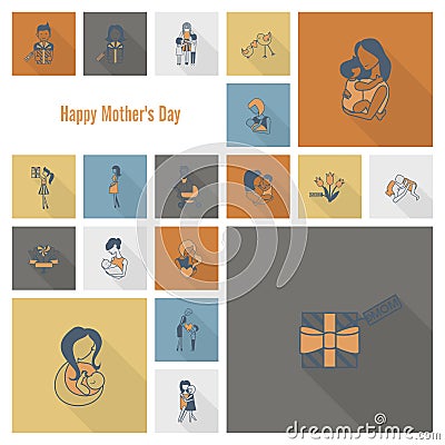 Happy Mothers Day Icons Vector Illustration