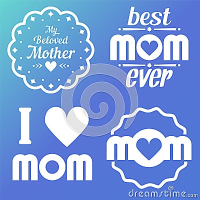 Happy Mothers Day Lettering Calligraphic Emblems and Badges Set. Vector Design Elements For Greeting Card and Other Print Template Stock Photo