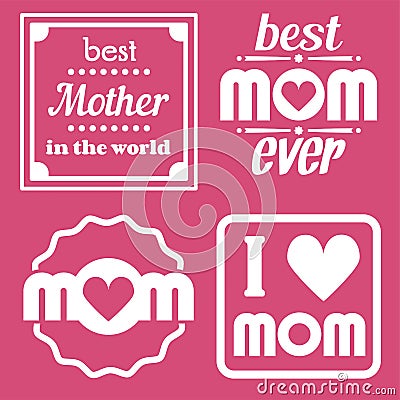 Happy Mothers Day Lettering Calligraphic Emblems and Badges Set. Vector Design Elements For Greeting Card and Other Print Template Stock Photo