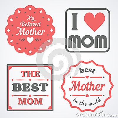 Happy Mothers Day Lettering Calligraphic Emblems and Badges Set. Vector Design Elements For Greeting Card and Other Print Template Stock Photo