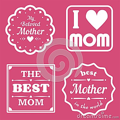 Happy Mothers Day Lettering Calligraphic Emblems and Badges Set. Vector Design Elements For Greeting Card and Other Print Template Stock Photo