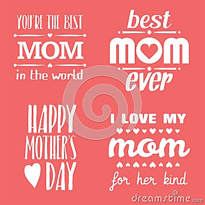 Happy Mothers Day Lettering Calligraphic Emblems and Badges Set. Vector Design Elements For Greeting Card and Other Print Template Stock Photo