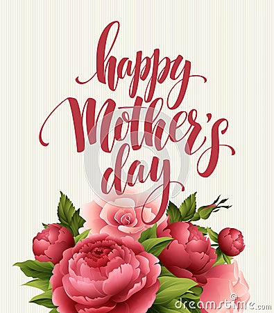 Happy Mothers Day Lettering card. Greetimng card with flower. Vector illustration Vector Illustration