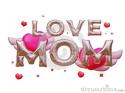 Happy mothers day with Love Mom balloon words and decoration, gift box, wing heart. Festive holiday celebration concept of love Stock Photo