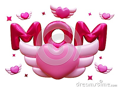 Happy mothers day with Love Mom balloon words and decoration, wing heart. Festive holiday celebration concept of love from mothers Stock Photo