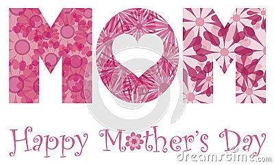 Happy Mothers Day Mom Alphabet Flowers Vector Illustration