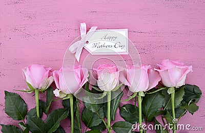 Happy Mothers Day Pink Roses and Tea. Stock Photo