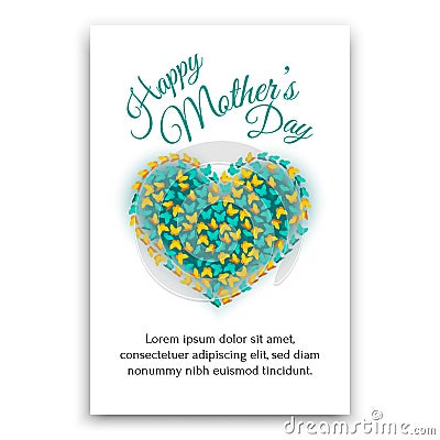 Happy Mothers Day postcard. Heart shaped design. Vector Illustration