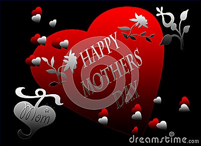 Happy Mothers Day Red Black Heart Card Stock Photo