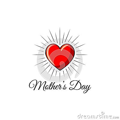 Happy Mothers Day. Red Heart icon in beams. Vector illustration. Vector Illustration