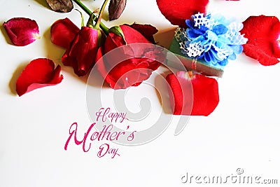 Happy mothers day with rose and gift Stock Photo