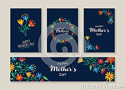 Happy mothers day set of flower labels and cards Vector Illustration