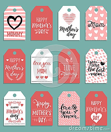 Happy Mothers day vector set of tags,labels.Greeting cards illustrations collection. Hand lettering holiday background. Vector Illustration