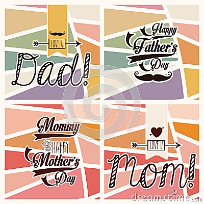 Happy mothers and fathers day Cartoon Illustration