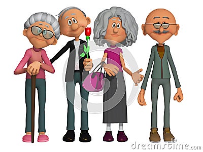 Happy and motivated old people 3d Stock Photo