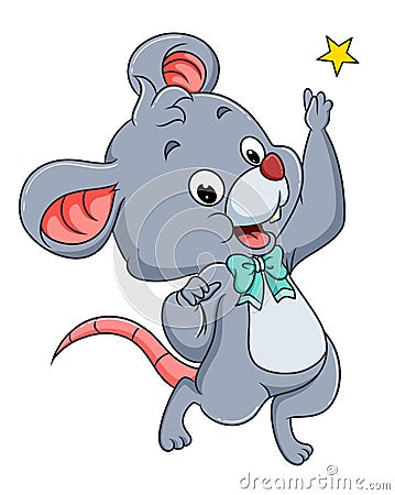 The happy is mouse is trying to take the star Vector Illustration