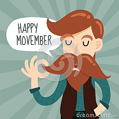 Happy Movember Charity Event Background Design With Cute Gentleman Cartoon. Vector Illustration