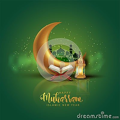 Happy muharram islamic new hijri year greenbackground. abstract vector illustration design Vector Illustration