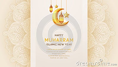 Beautiful Islamic event background with hanging lanterns and mandala Vector Illustration