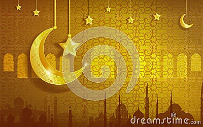 Happy muharram islamic new year festival with golden background Vector Illustration