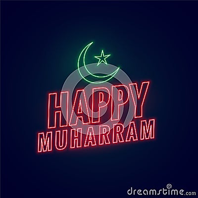 Happy muharram neon glowing background islamic design Vector Illustration