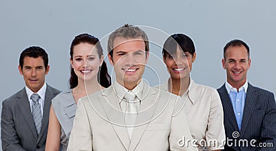 Happy multi-ethnic business team smiling Stock Photo