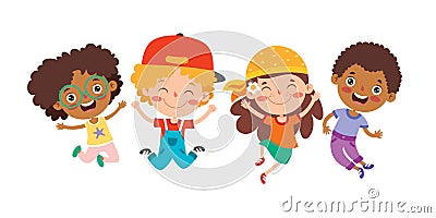 Happy Multi Ethnic Kids Playing Together Vector Illustration
