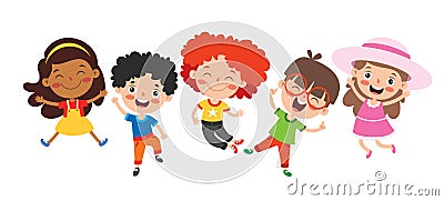 Happy Multi Ethnic Kids Playing Together Vector Illustration