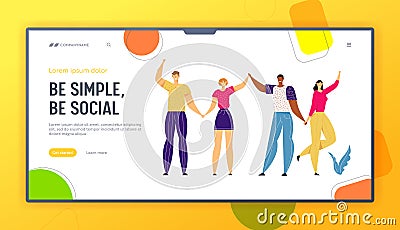 Happy Multicultural People Holding Hands Together Banner Template. Happiness, Friendship, Togetherness Concept Vector Illustration