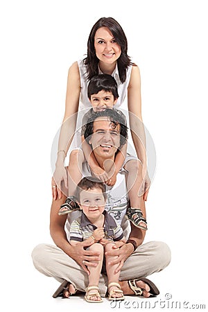 Happy multiracial family of four Stock Photo