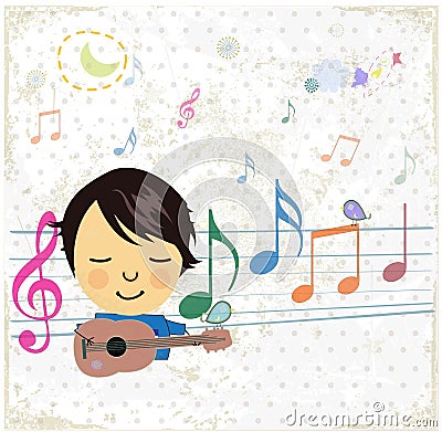 Happy music design with little girl. Stock Photo