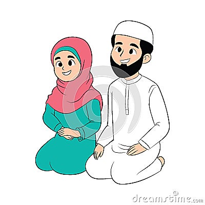 Happy Muslim couple, flat vector illustration Vector Illustration