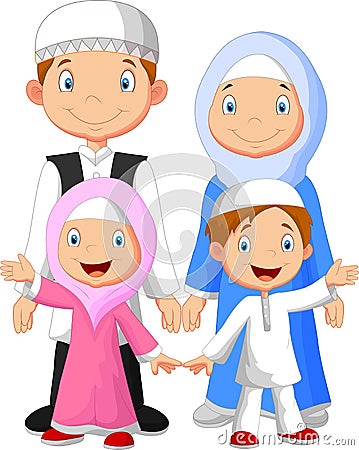 Happy Muslim family cartoon Vector Illustration