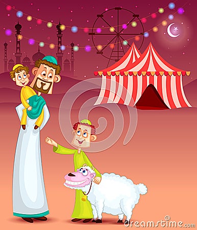 Happy muslim family celebrating Eid Vector Illustration