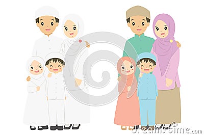 Happy Muslim Family Portrait Vector Vector Illustration