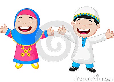 Happy Muslim kid cartoon Vector Illustration