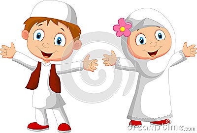 Happy Muslim kid cartoon Vector Illustration