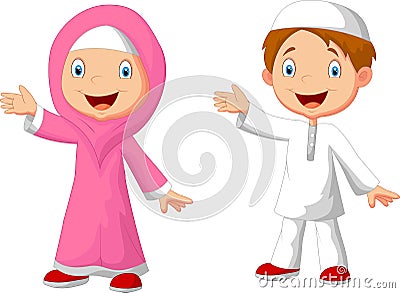 Happy Muslim kid cartoon Vector Illustration