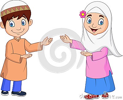 Happy Muslim kids cartoon Vector Illustration