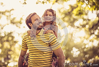 Happy with my daddy. Little girl. Stock Photo