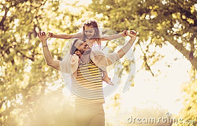 Happy with my daddy. Little girl. Stock Photo