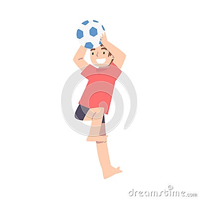 Happy Naughty Little Boy Playing with Ball Cartoon Style Vector Illustration Vector Illustration