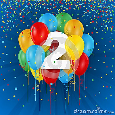 Happy 2nd Birthday / Anniversary card with balloons Stock Photo