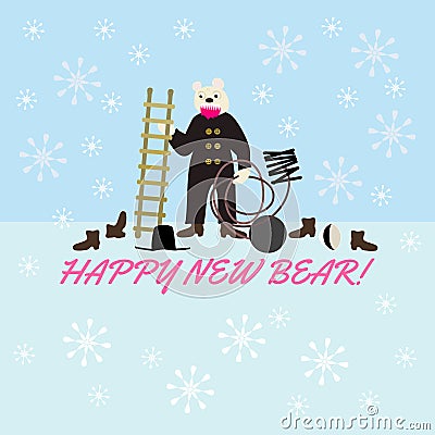 Happy New Evil Bear - wordplay with dark sarcasm Vector Illustration