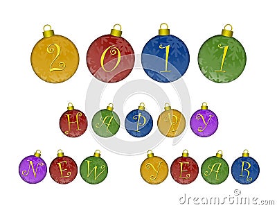 Happy New Year 2011 on Colorful Ornaments Stock Photo