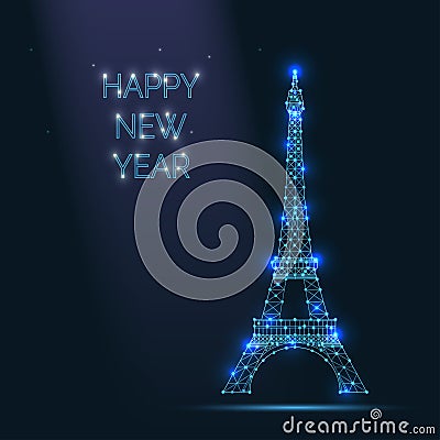 Happy new year. Abstract vector Illustration wireframe telecommunications signal transmitter, france radio antenna eiffel tower Vector Illustration