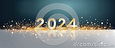 2024 Happy New Year Background Design. 2024 Happy New Year Lettering on Dark Background. Illustration Generative AI Art. Stock Photo