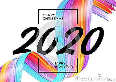 2020 Happy New Year Background Design. Vector Greeting Card with Abstract Gradient Brushstroke. Vector Illustration